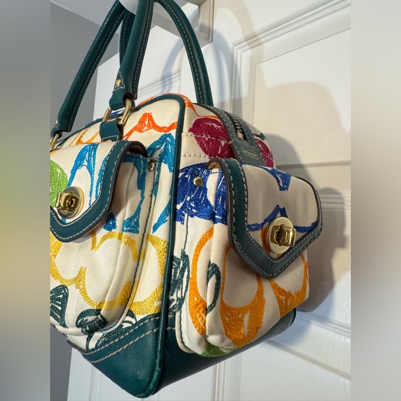 Coach Limited Edition Teal Multicolor Scribble Stitch Pocket Satchel 1847 - Picture 5 of 16